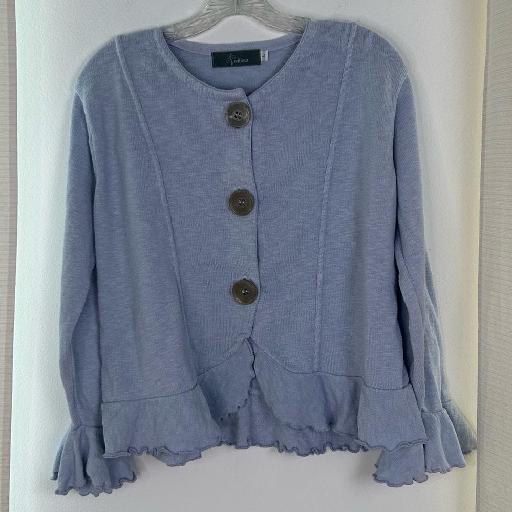 Willow Light Lavender Purple Lettuce Knit Cardigan Sweater Artsy Lagenlook Large